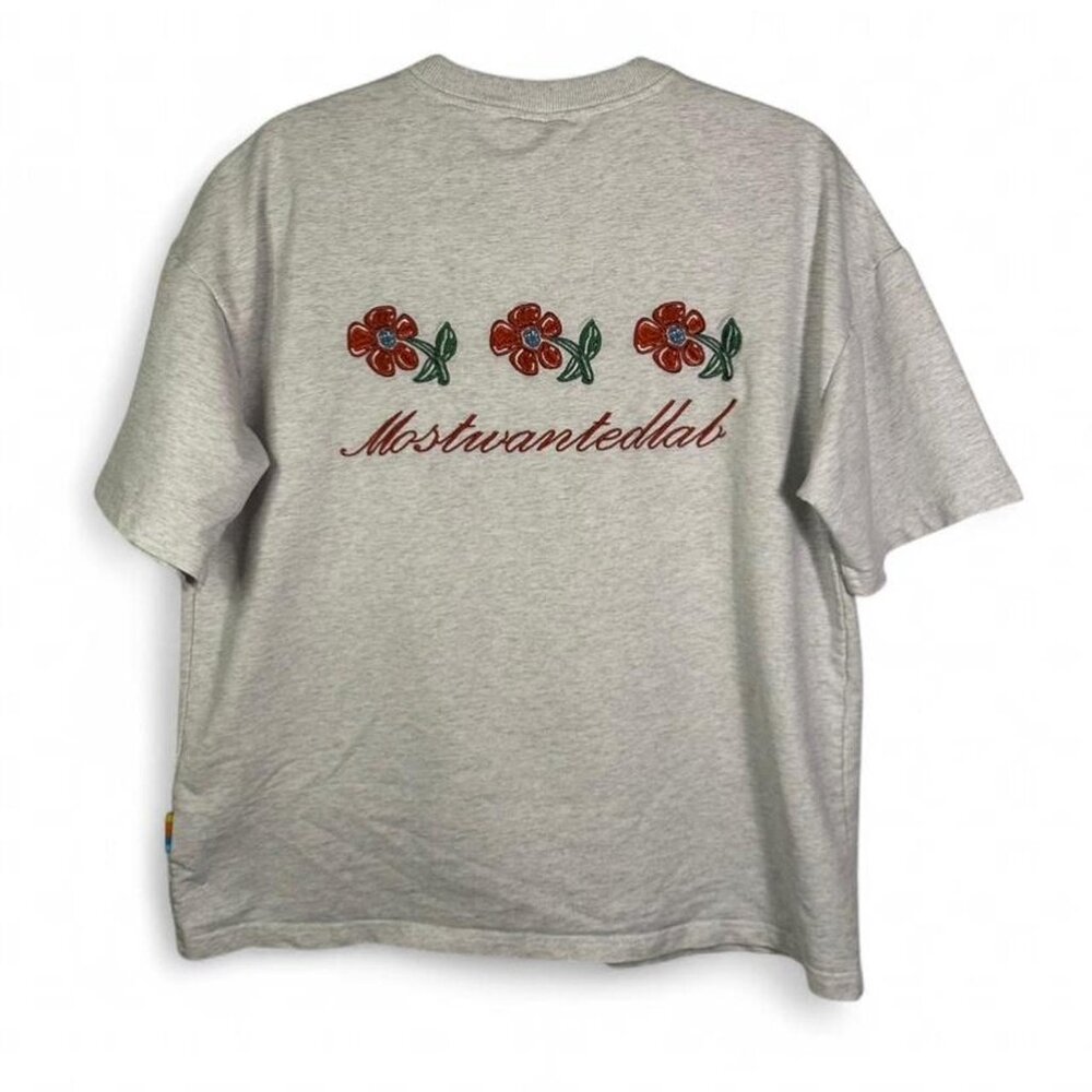 MostWantedLab Floral Embroidered Heavy Weight Grey T-shirt